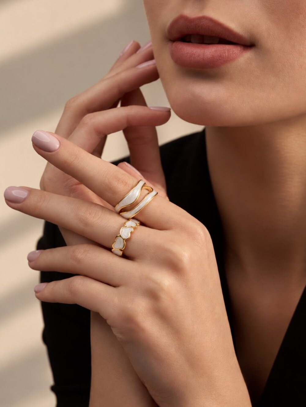 2-Piece Gold & White Stainless Steel Ring Set